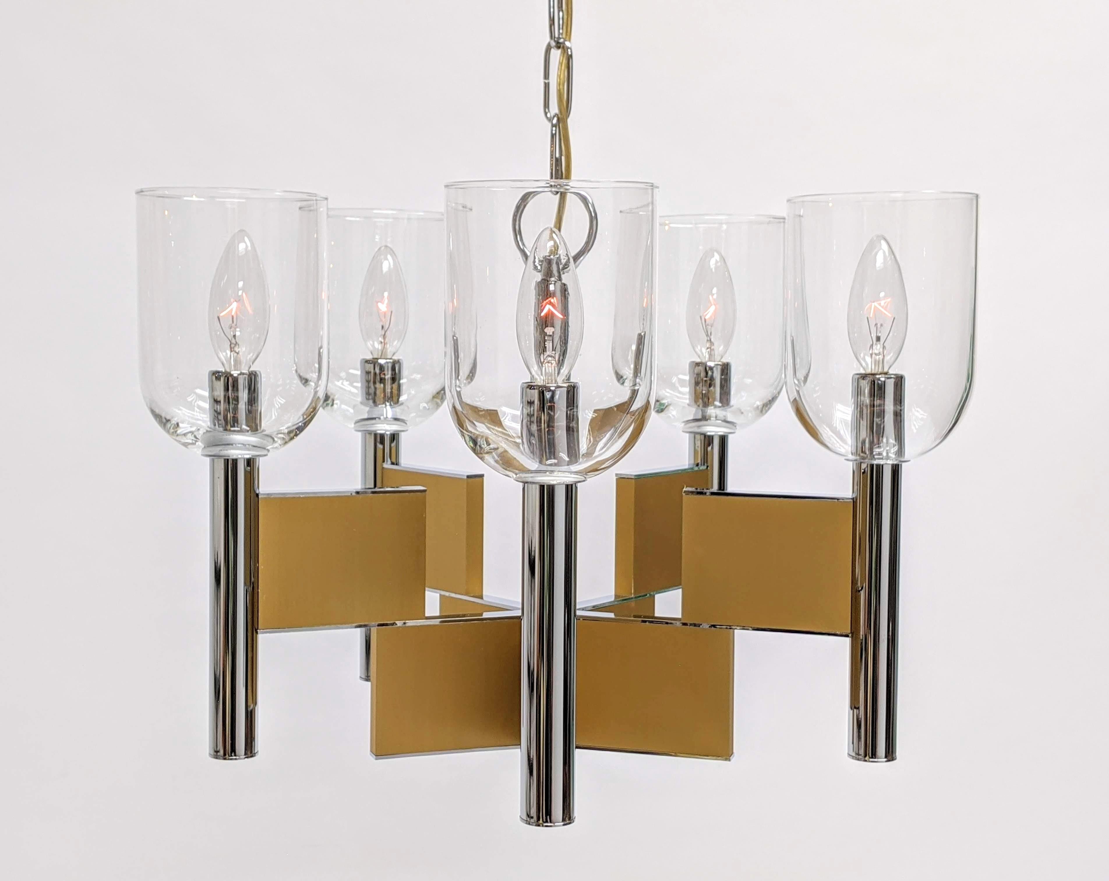 1970s Mint Sciolari 5-Arm Glass Hurricane Chandelier, Italy For Sale 3