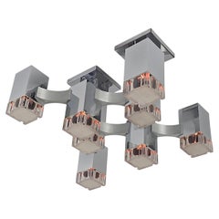 1970s Sciolari 8 Lights Chrome Cubic Flush Mount , Italy