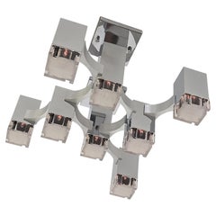 1970s Sciolari 8 Lights Chrome Cubic Flush Mount , Italy