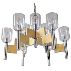 1970s Mint Sciolari 9-Arm Glass Hurricane Chandelier, Italy