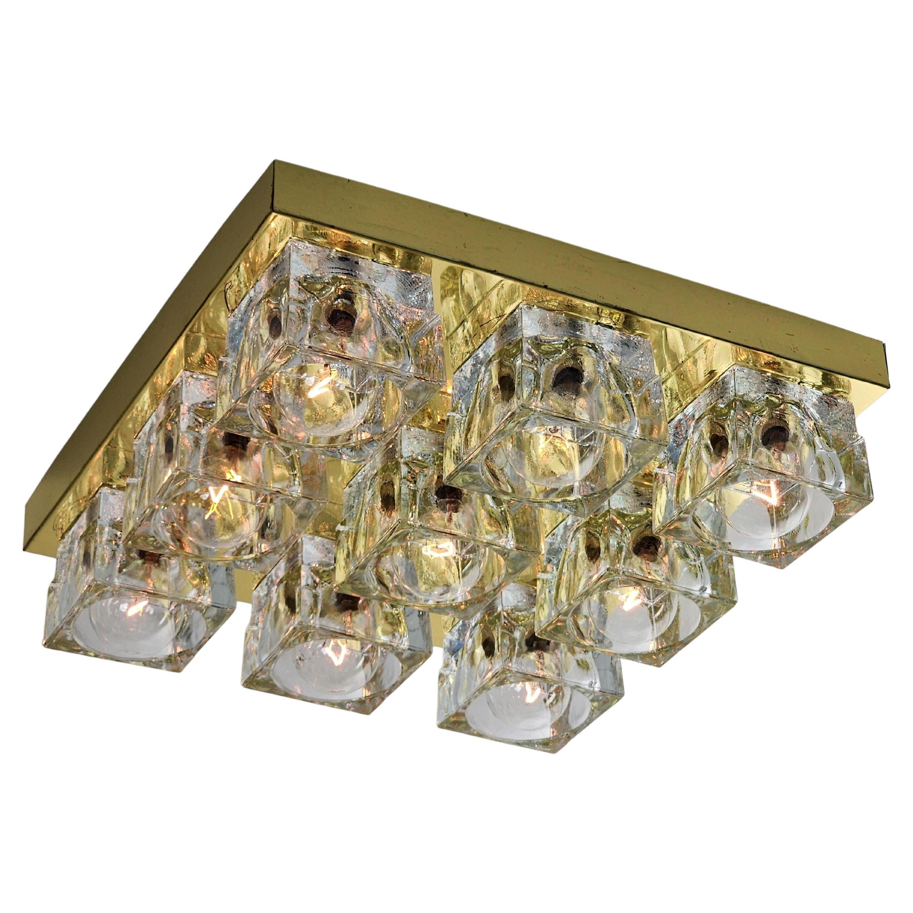 Mid-Century Modern 1970s  Sciolari  9 Thick Glass Cube Flush Mount for Lightolier , USA For Sale