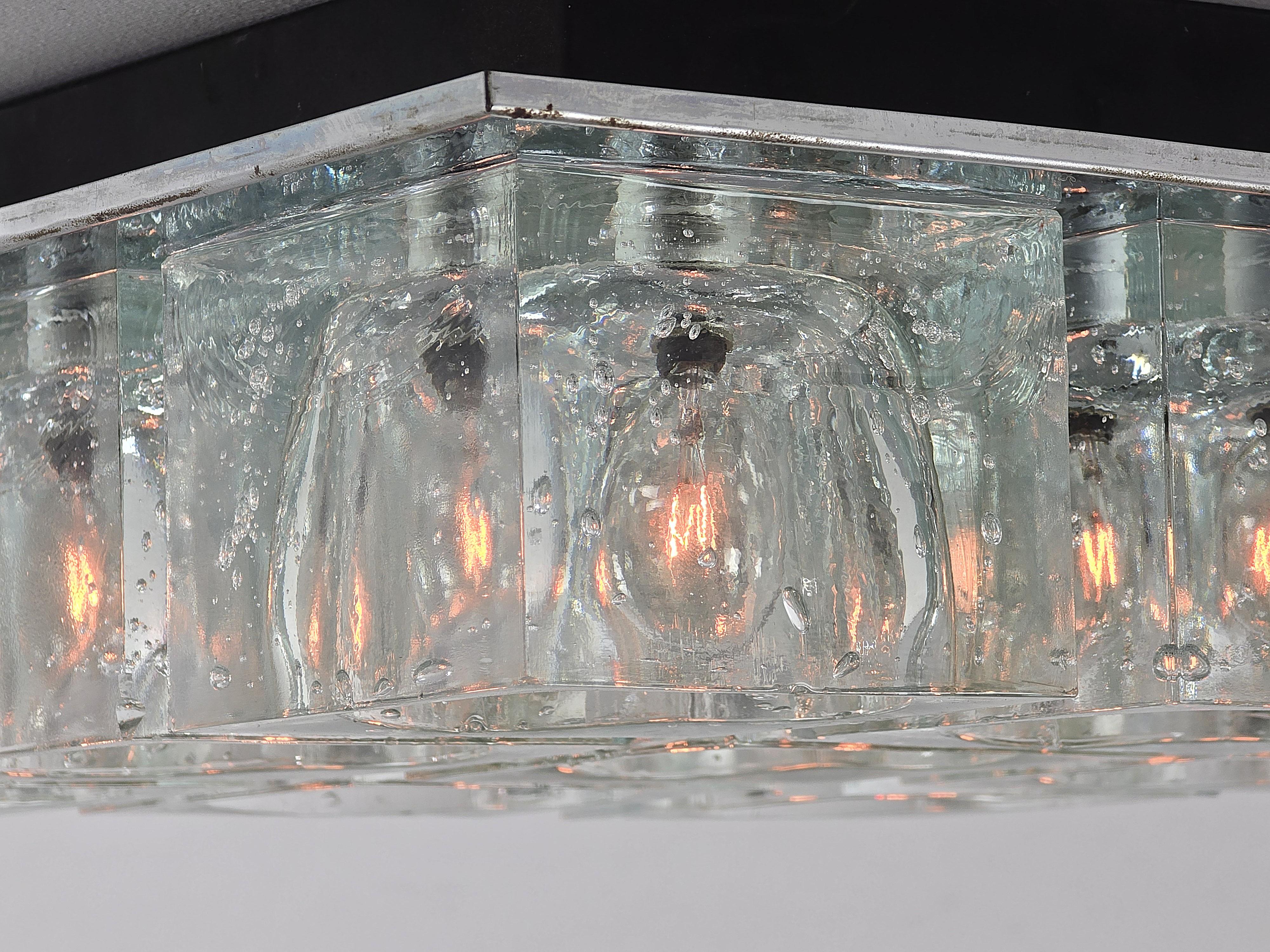 Metal 1970s   Sciolari  9 Thick Glass Cube Flush Mount for Lightolier , USA For Sale