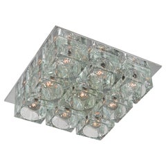 1970s   Sciolari  9 Thick Glass Cube Flush Mount for Lightolier , USA