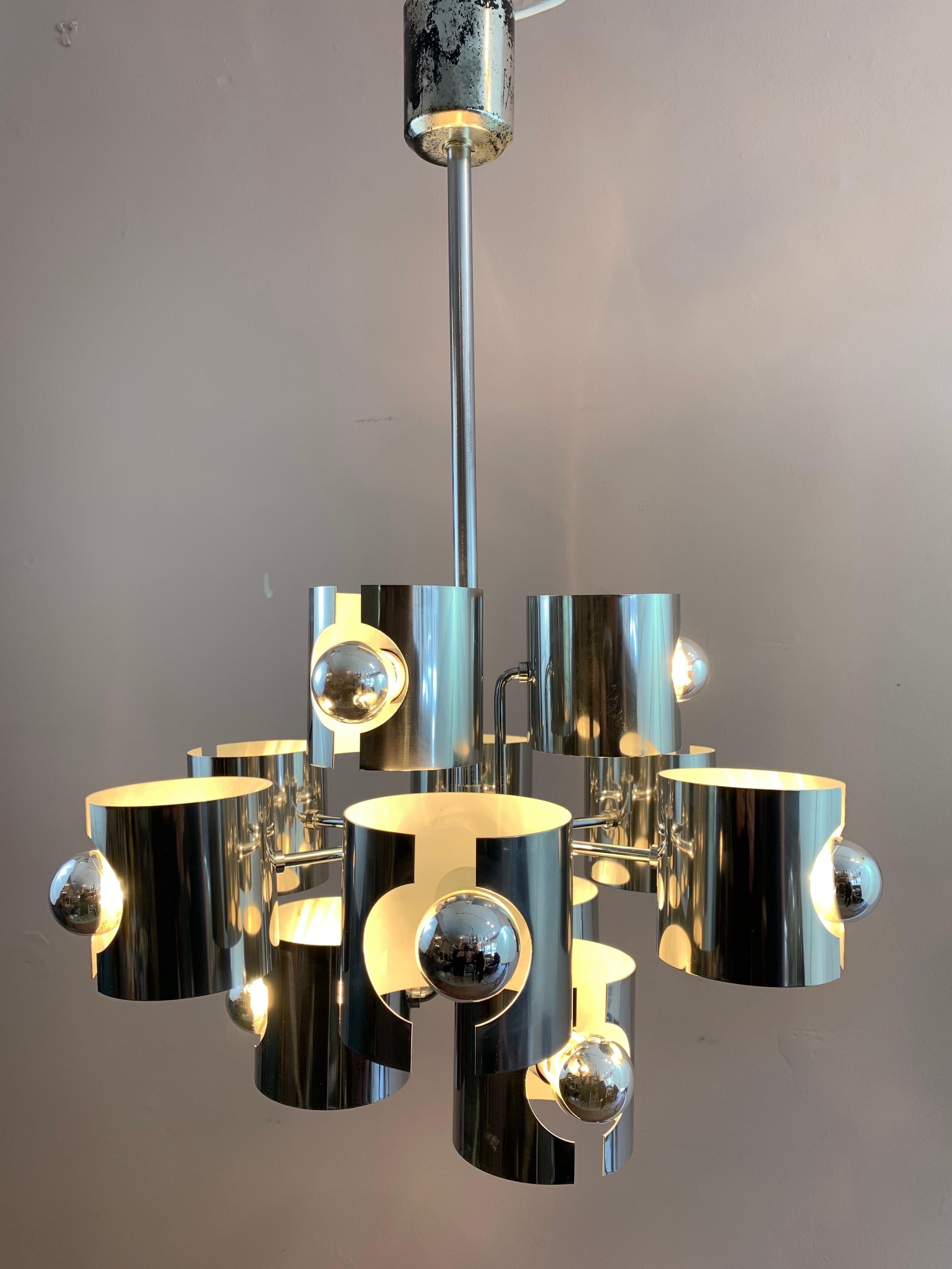 1970s Sciolari Abstract Chrome Ceiling Light In Good Condition In London, GB