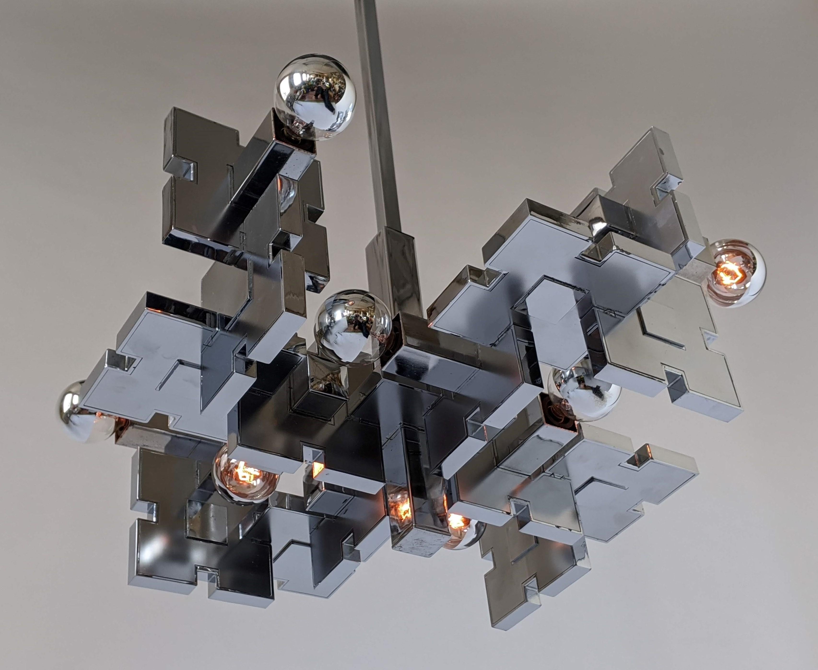 1970s Sciolari Architectural Chrome Chandelier, Italy  6