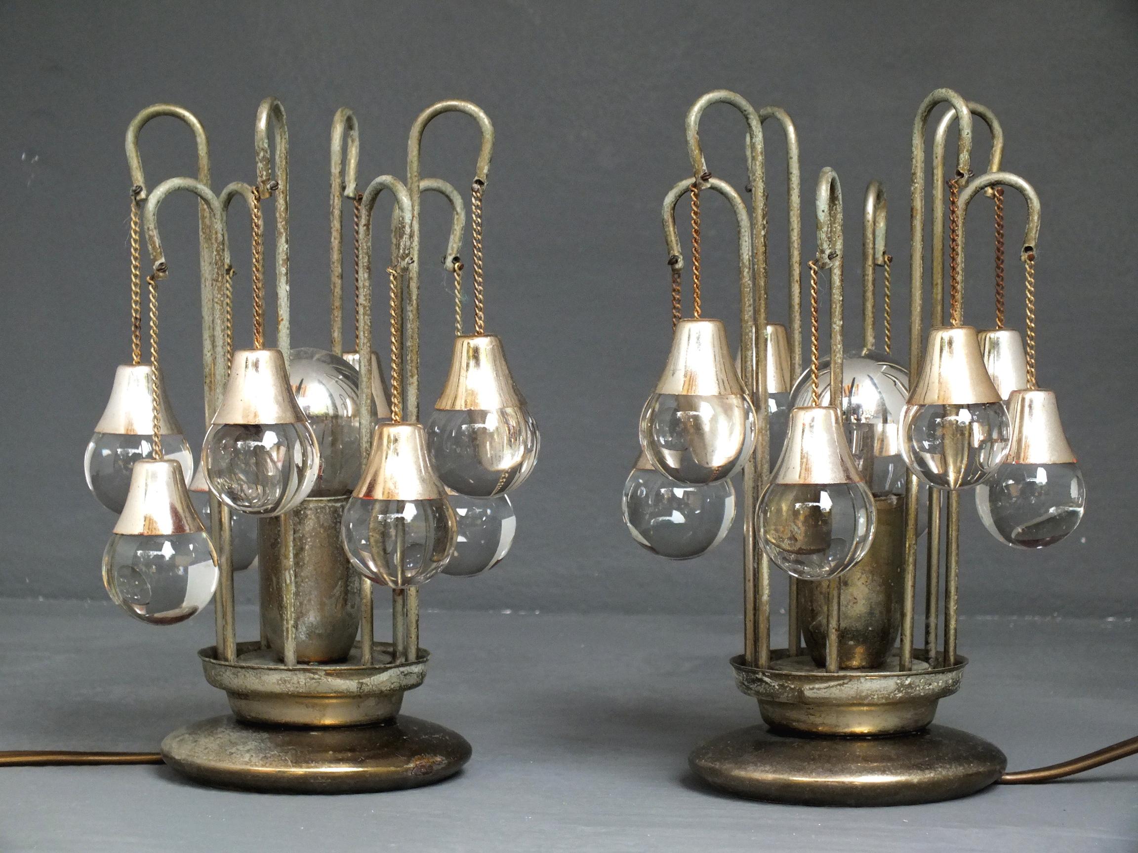 Italian 1970s Sciolari Italy Production Set Two Vintage Space Desk Glass Lamps For Sale