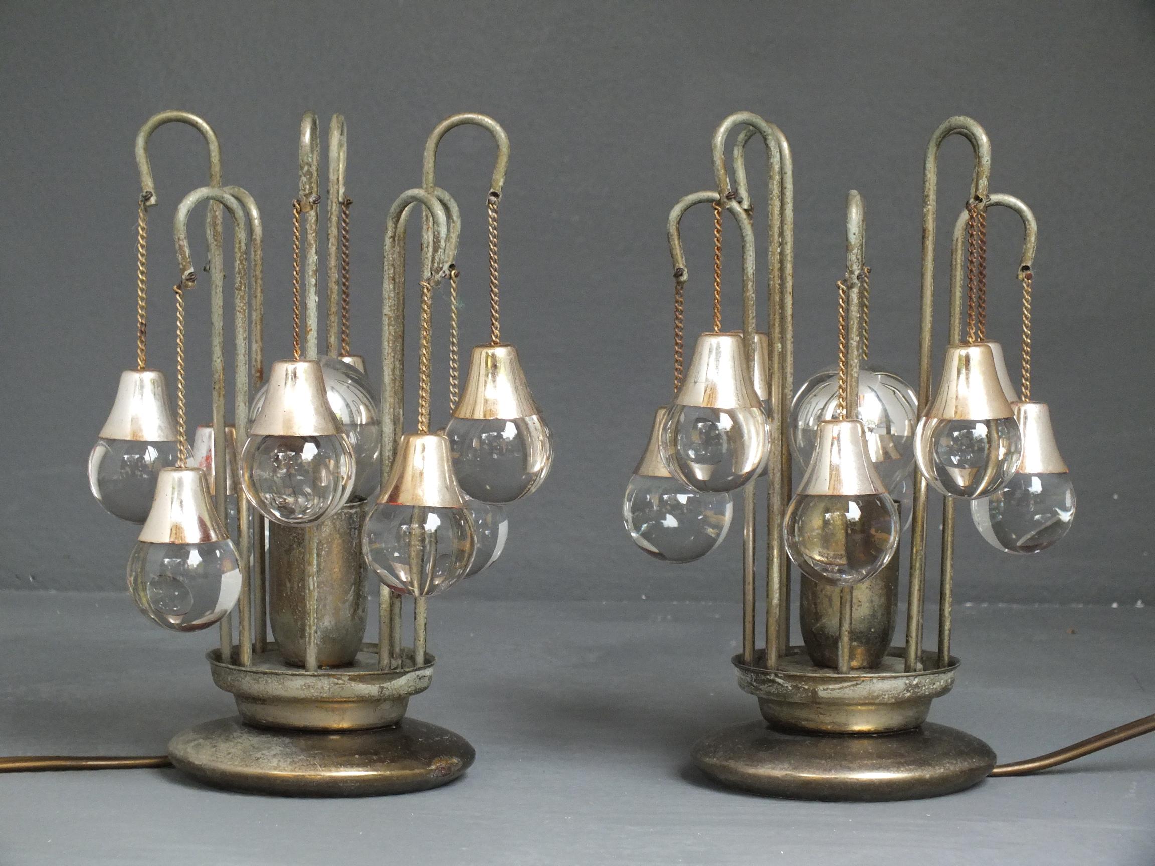 Fin du 20e siècle 1970 Sciolari Italy Production Set Two Vintage Space Desk Glass Lamps en vente