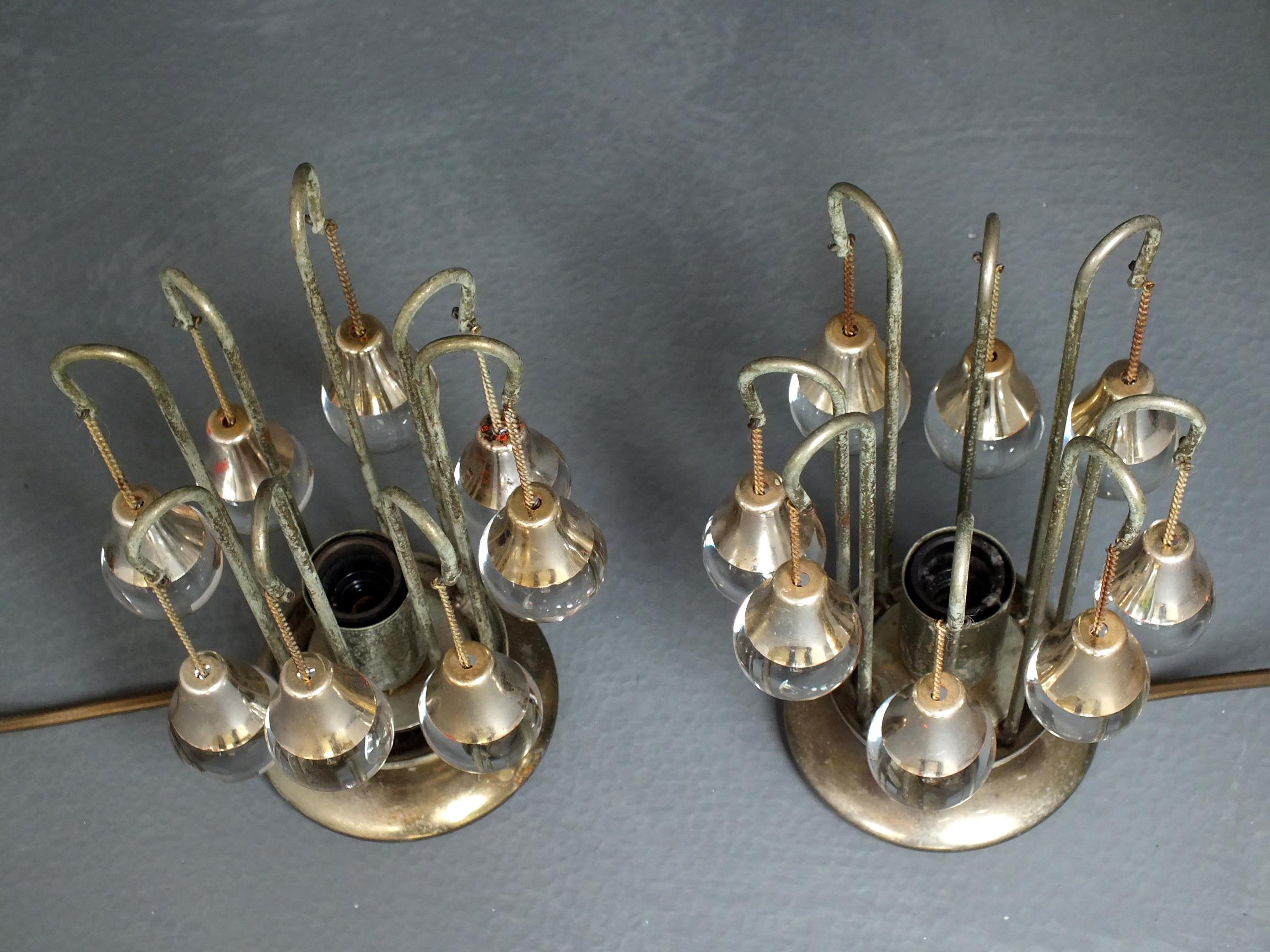 Brass 1970s Sciolari Italy Production Set Two Vintage Space Desk Glass Lamps For Sale