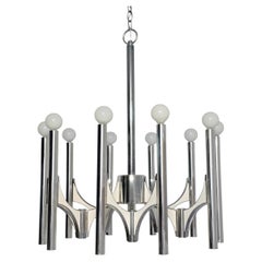 1970s Sciolari 'Orbit' 10 arms Silver Plated Chandelier , Italy