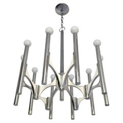 1970s Sciolari 'Orbit' 10 arms Silver Plated Chandelier , Italy