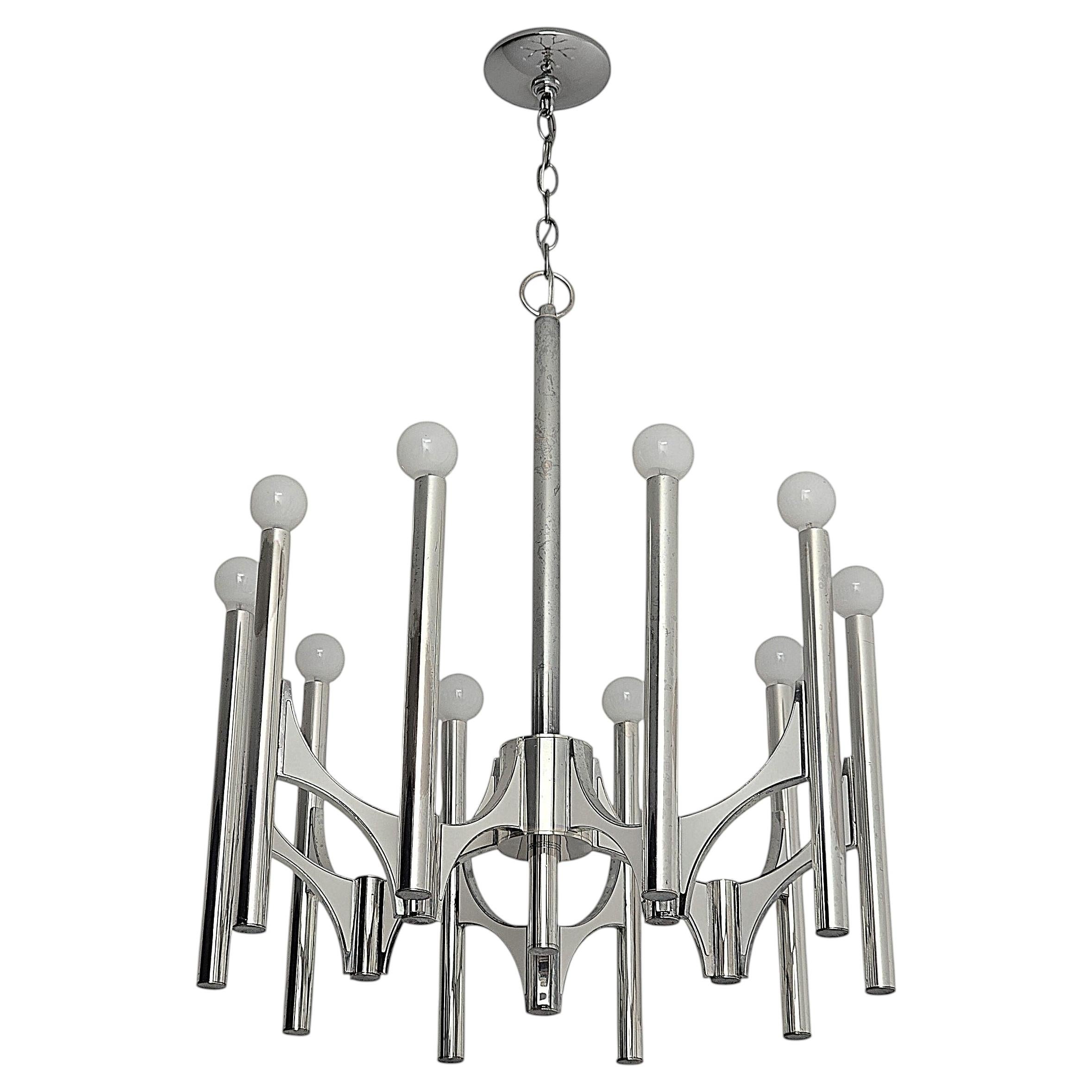 1970s Sciolari 'Orbit' 10 arms Silver Plated Chandelier , Italy For Sale