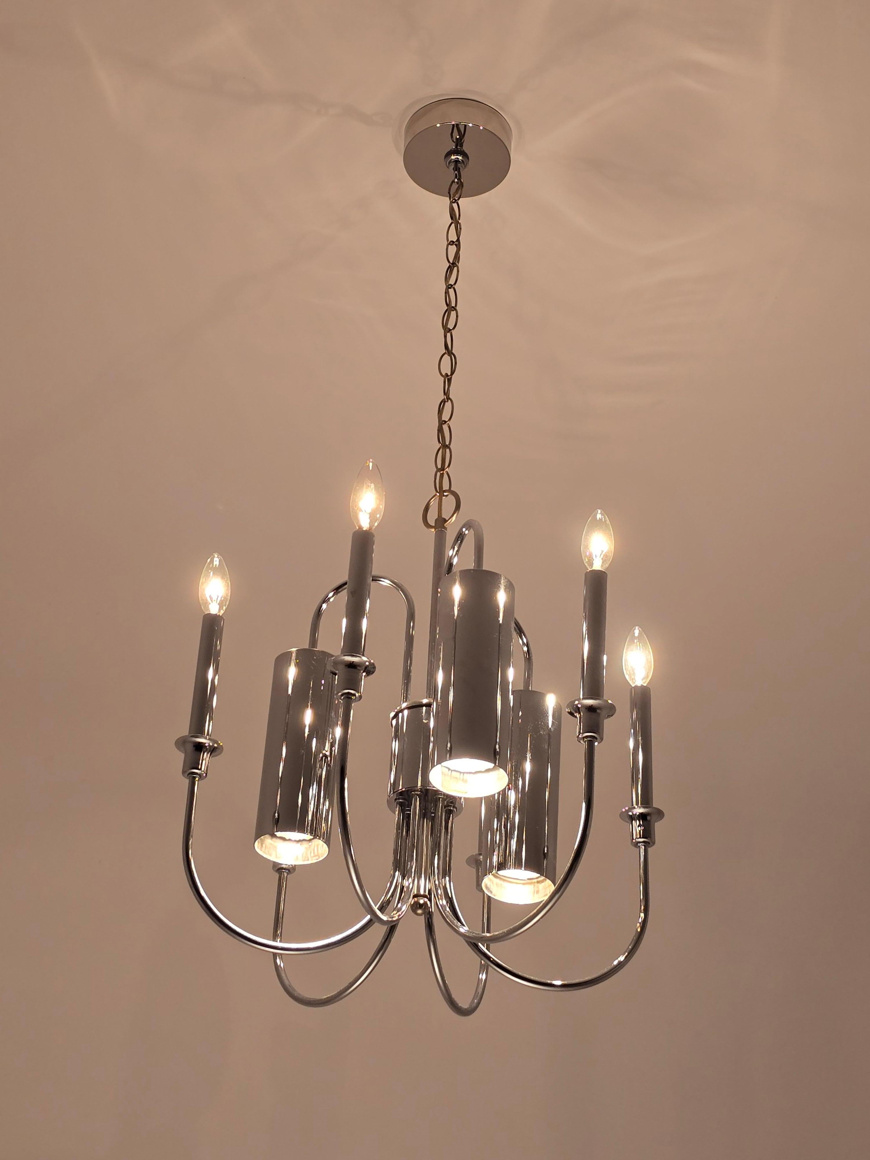 Lámpara de araña cromada de 9 brazos estilo Sciolari de los años 70 con 3 luces hacia abajo en venta 3