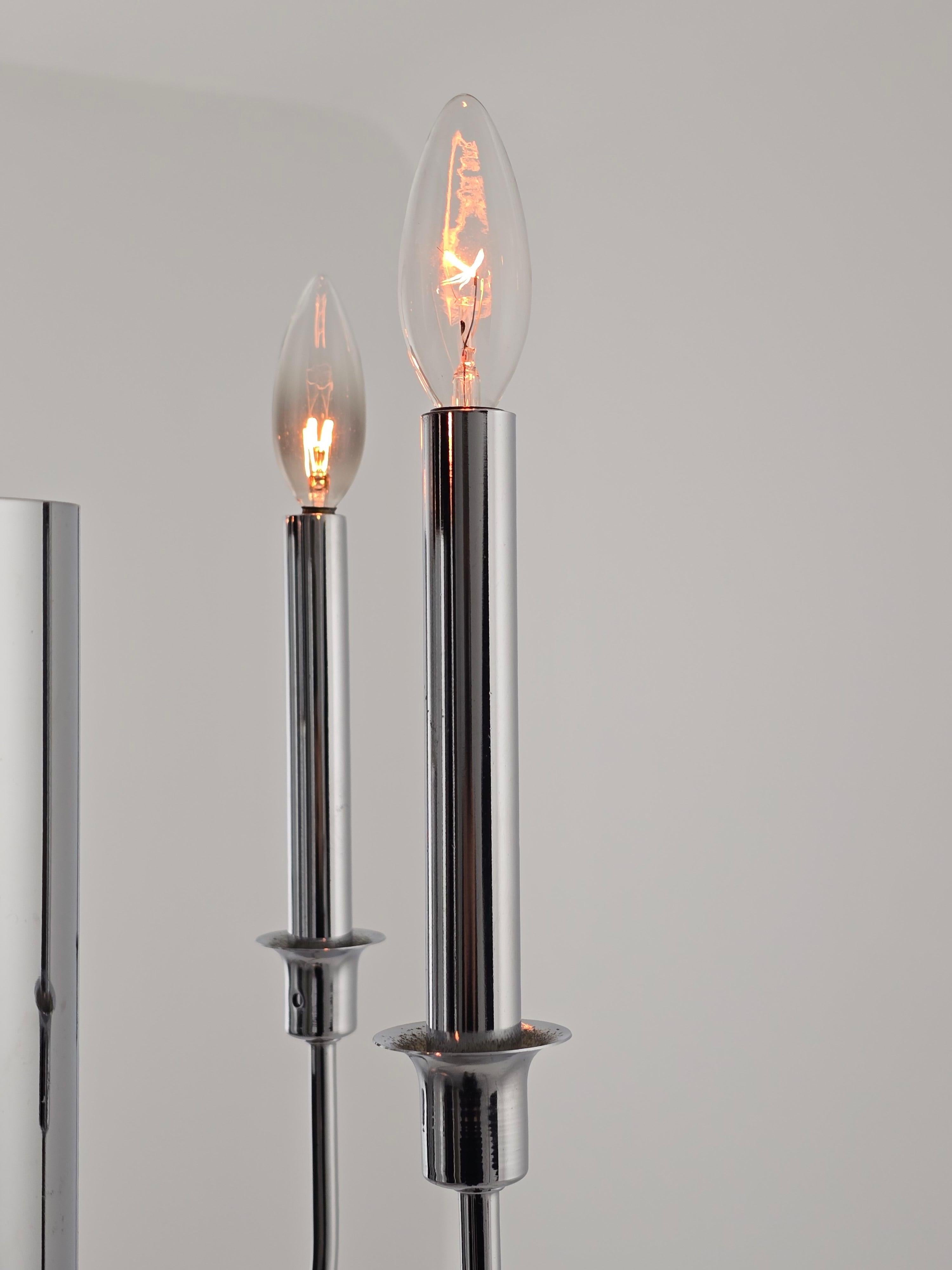 Lámpara de araña cromada de 9 brazos estilo Sciolari de los años 70 con 3 luces hacia abajo en venta 6