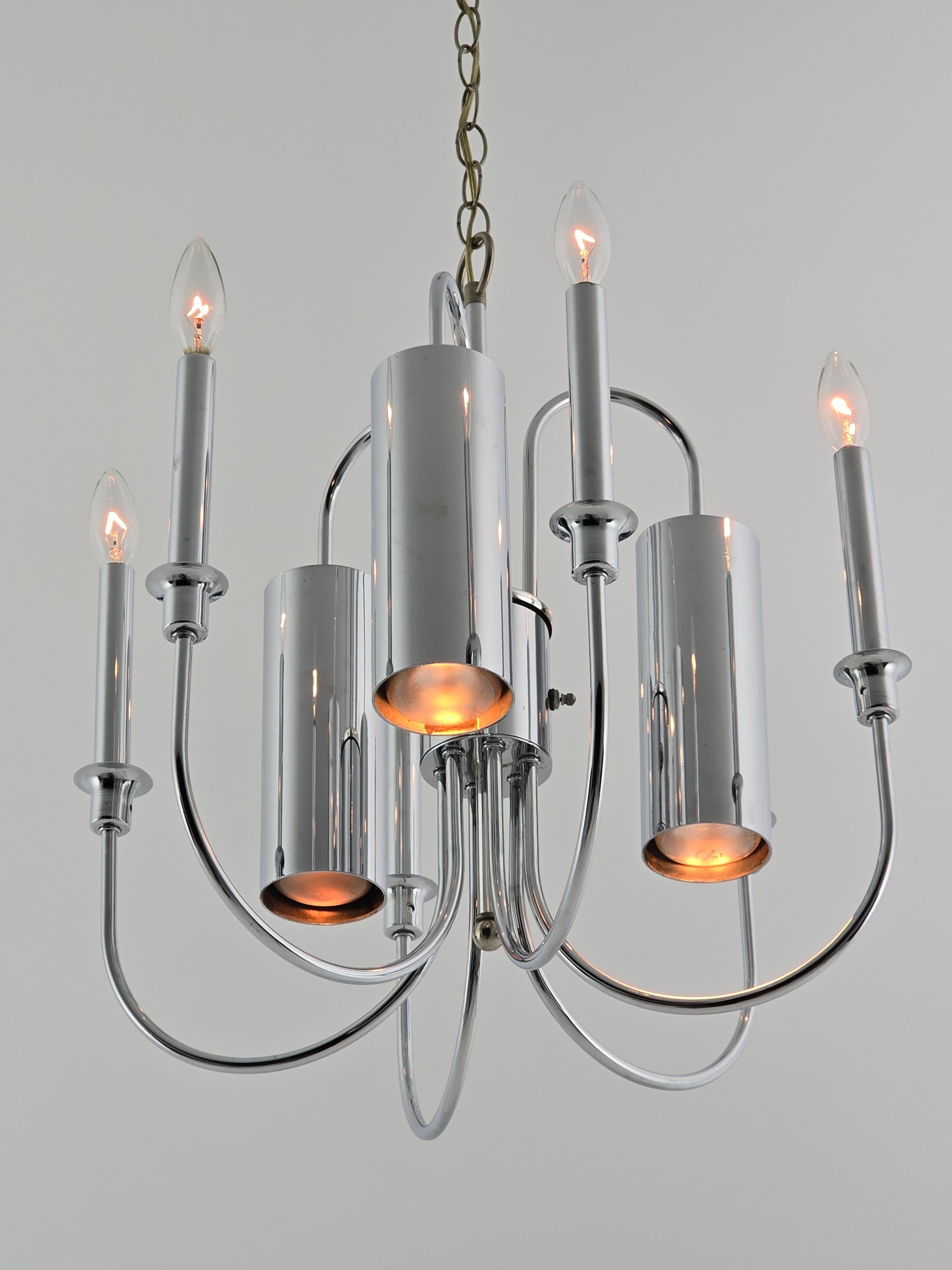 Lámpara de araña cromada de 9 brazos estilo Sciolari de los años 70 con 3 luces hacia abajo Canadiense en venta