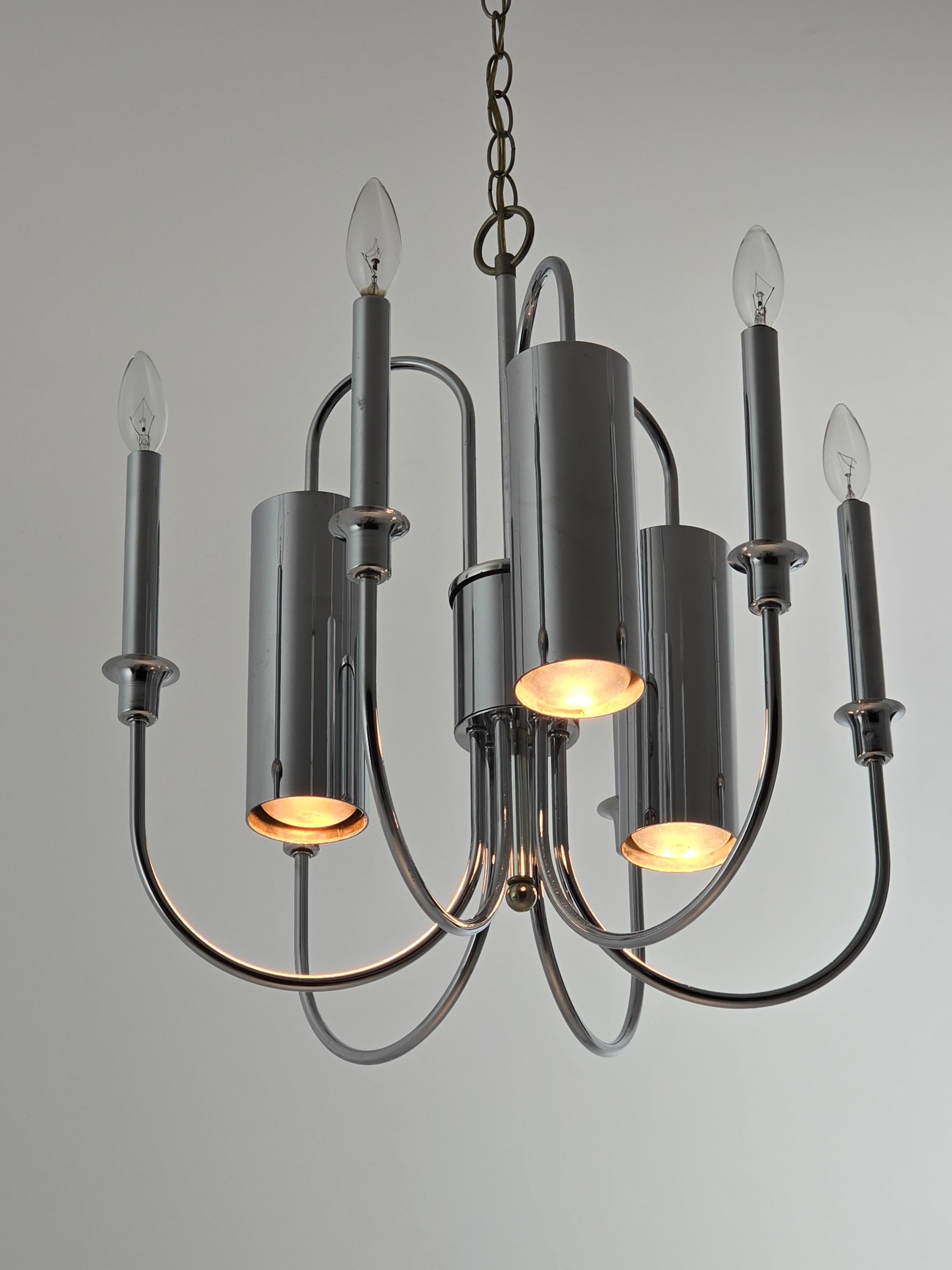 Lámpara de araña cromada de 9 brazos estilo Sciolari de los años 70 con 3 luces hacia abajo Metal en venta