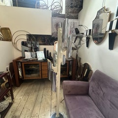 1970s Sciolari Style Space Age Chromed Metal and White Wood Italian Floor Lamp