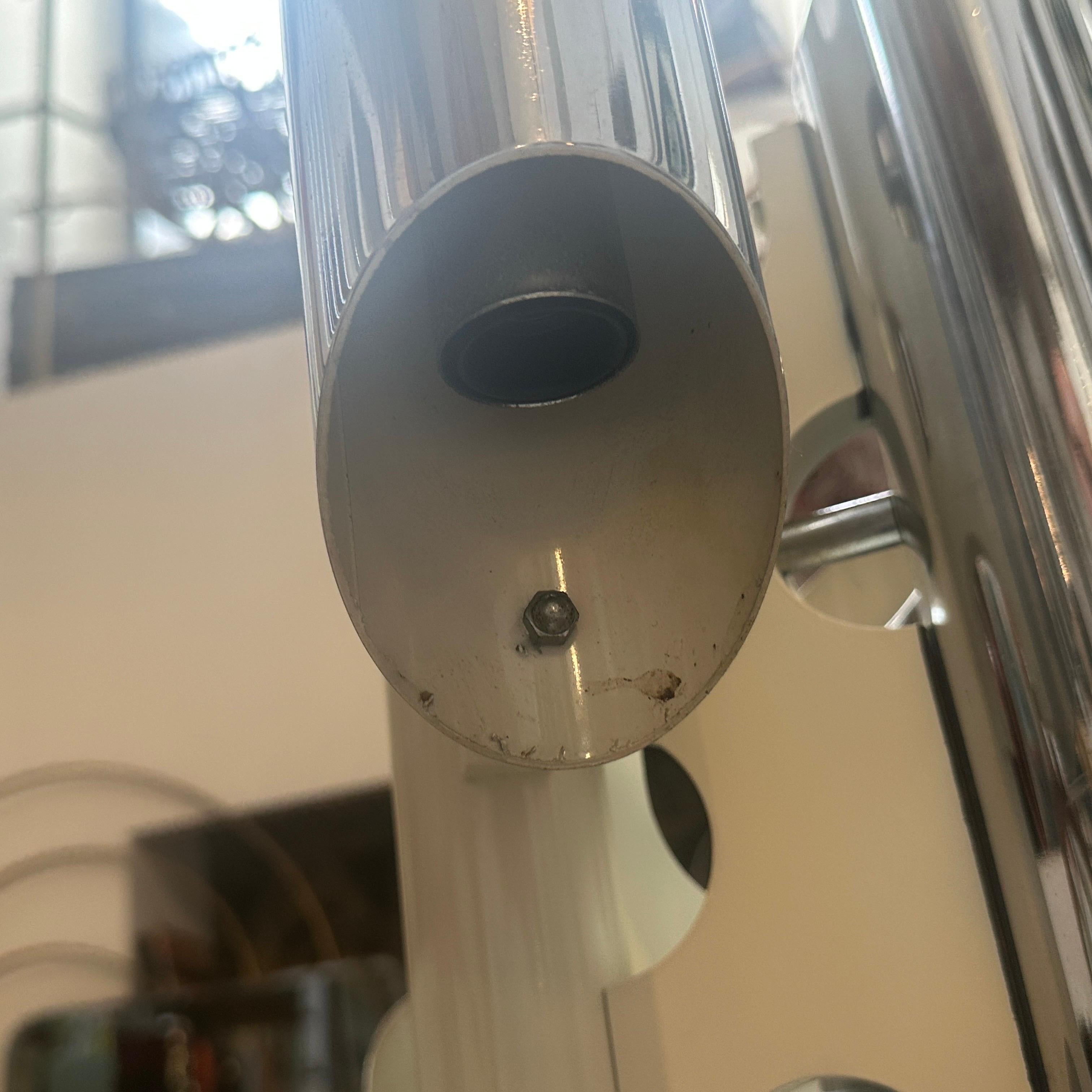 1970s Sciolari Style Space Age Chromed Metal and White Wood Italian Floor Lamp For Sale 4