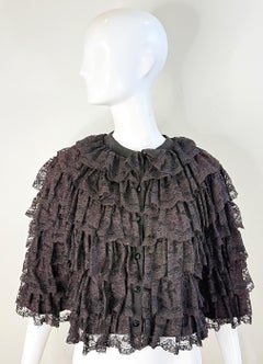 1970s Scott Barrie Black Lace Vintage Ruffle Cape Jacket Nicky Barnes Provenance