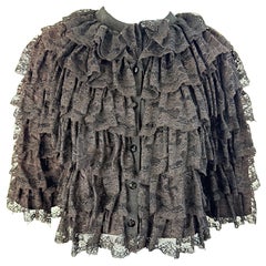 1970s Scott Barrie Black Lace Vintage Ruffle Cape Jacket Nicky Barnes Provenance