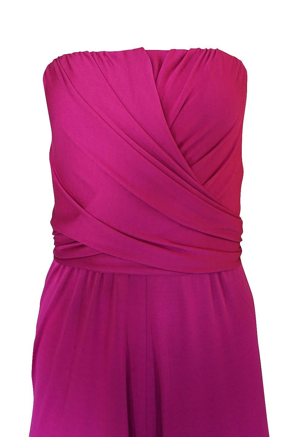 1970s Scott Barrie Multi Wrap Bodice Pink Silk Jersey Jumpsuit 6