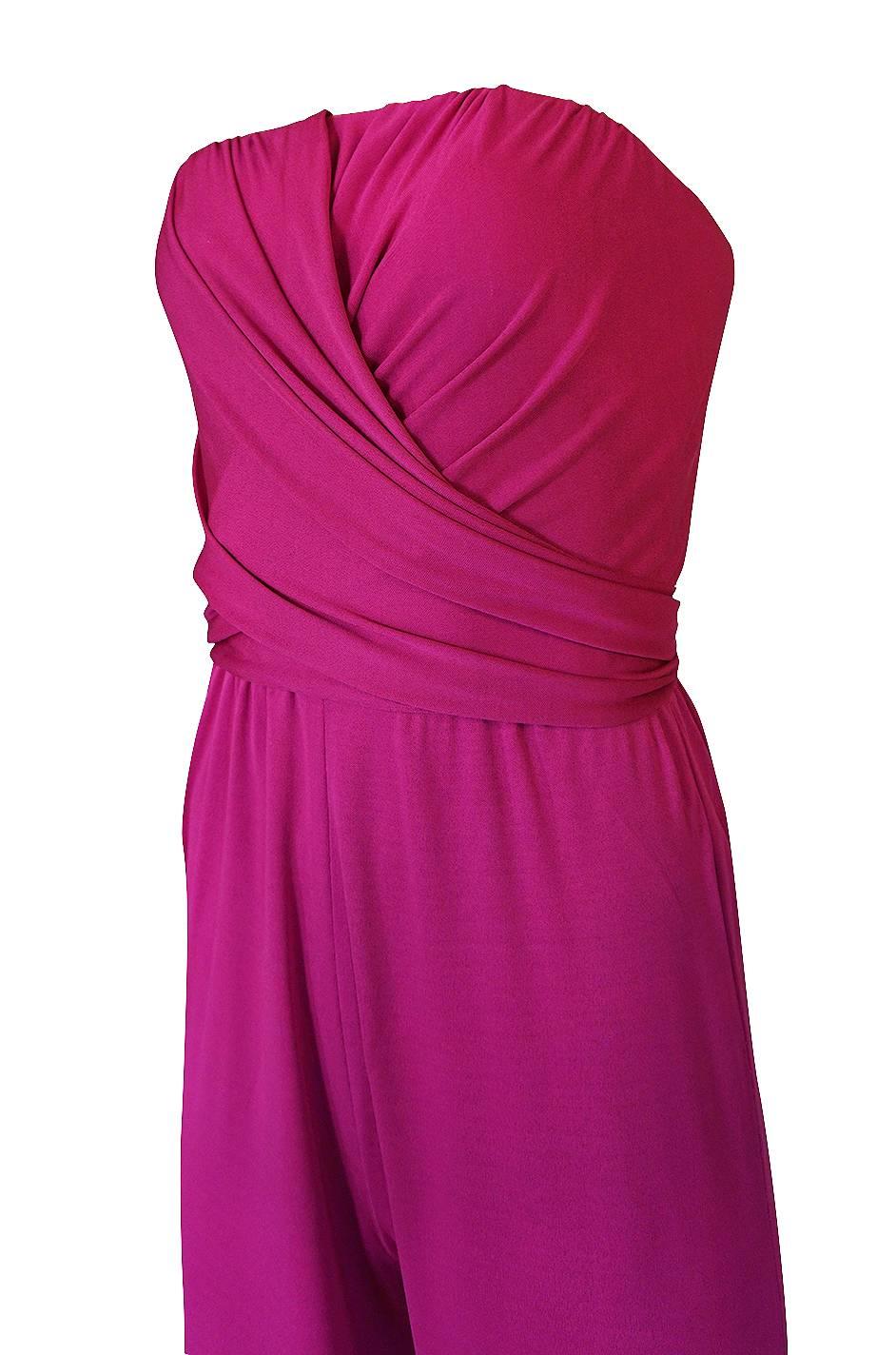 1970s Scott Barrie Multi Wrap Bodice Pink Silk Jersey Jumpsuit 7