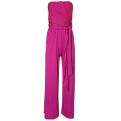 1970s Scott Barrie Multi Wrap Bodice Pink Silk Jersey Jumpsuit