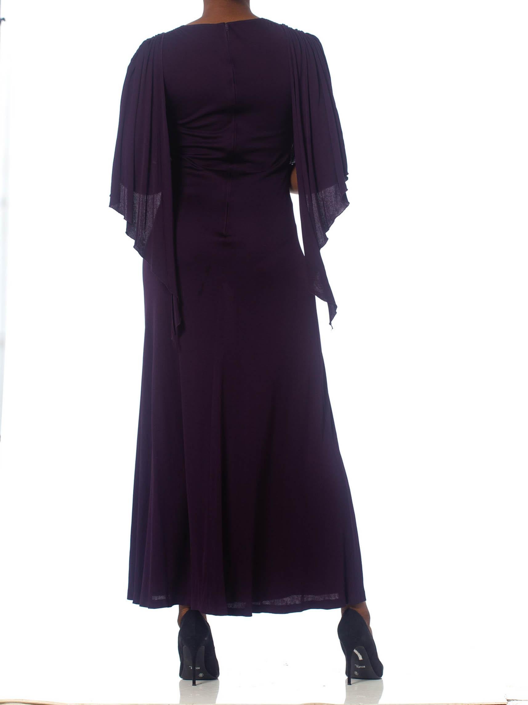 Women's 1970S SCOTT BARRIE Eggplant Purple Rayon Jersey Disco Dress For Sale