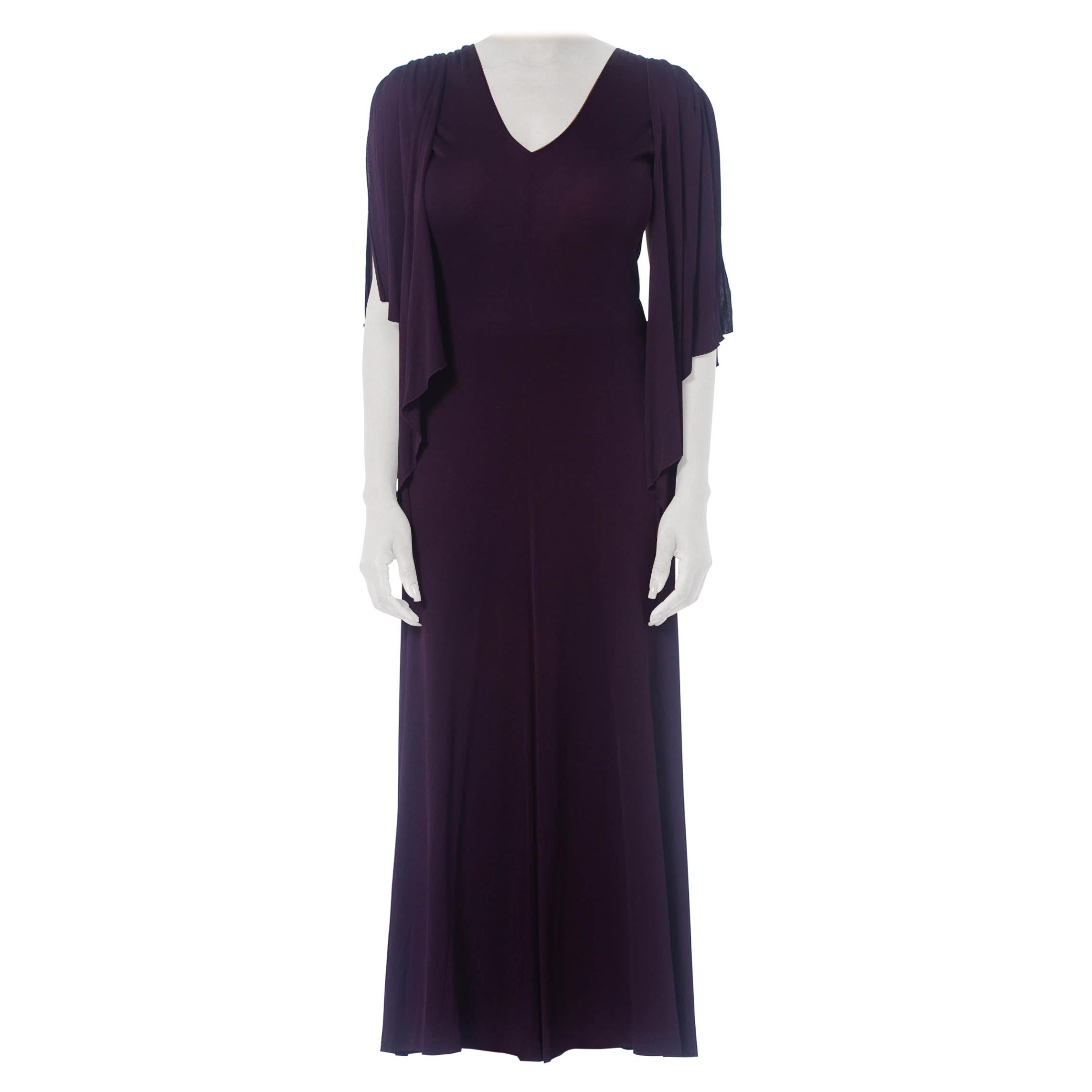 1970S SCOTT BARRIE Eggplant Purple Rayon Jersey Disco Dress For Sale