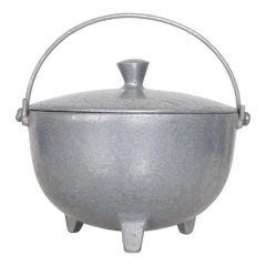 Retro 1970s Sculpted Aluminum Kettle Pot & Lid Footed Design Industrial Minalloy NYC