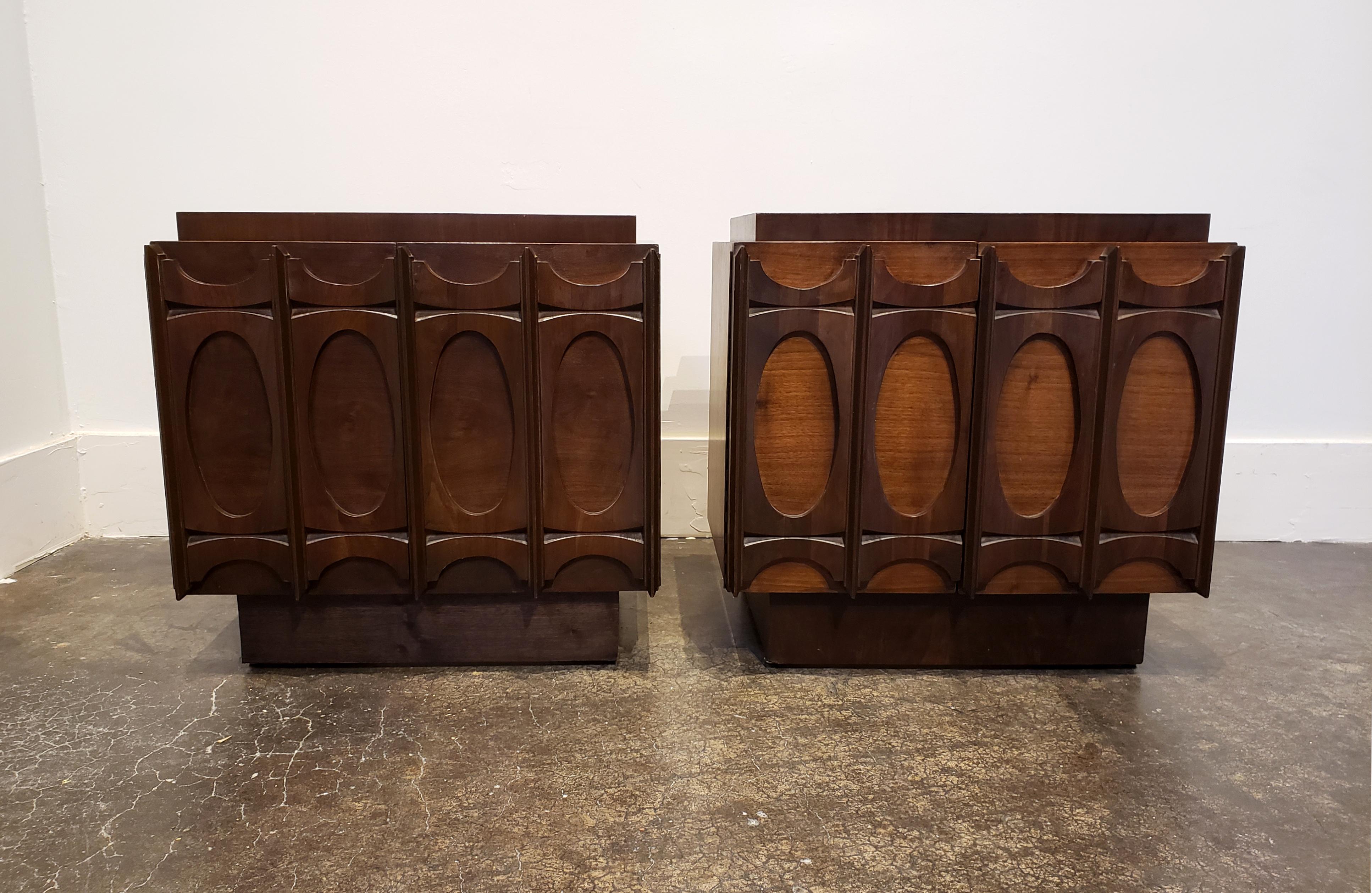 1970s Sculpted Brutalist Walnut Nightstands, Brasilia Style In Good Condition For Sale In Dallas, TX