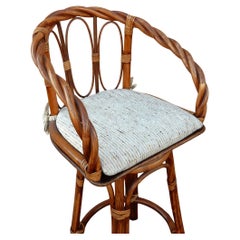 1970's Sculpted Cane & Rattan Bar Stools, 6 available