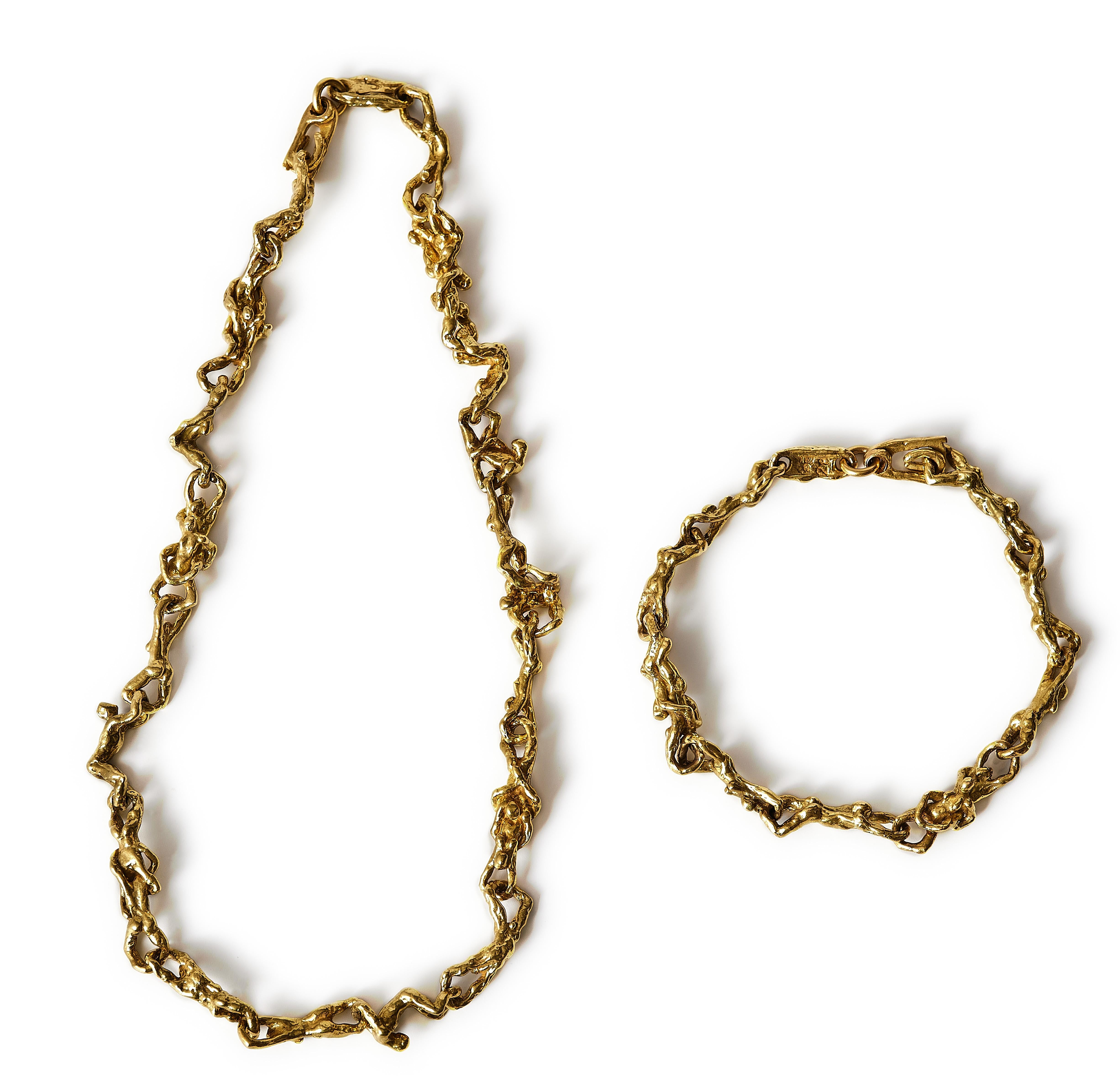 Suite di collana e bracciale scultoreo erotico in oro giallo 18 carati degli anni '70 in vendita 6