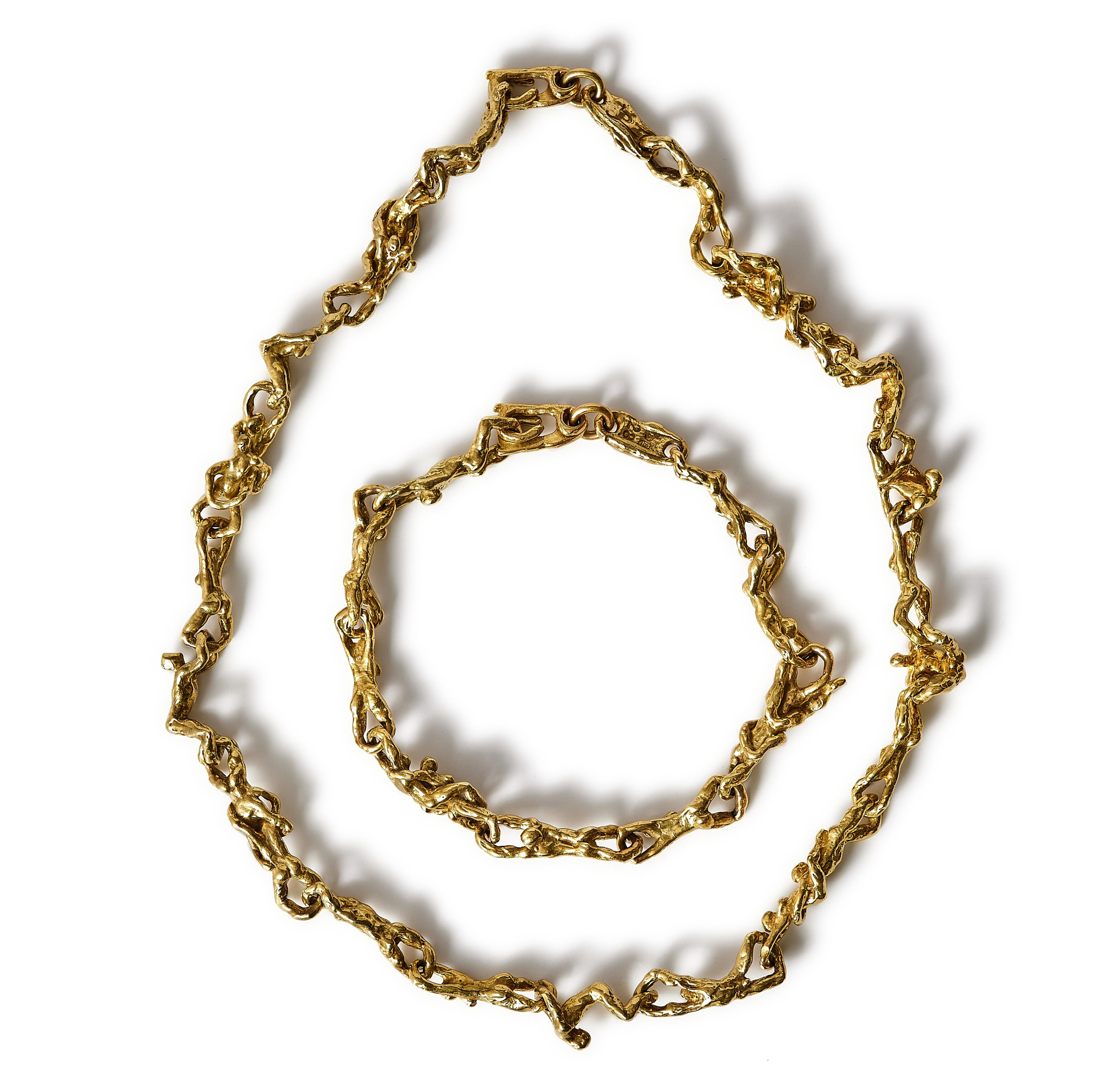 Donna Suite di collana e bracciale scultoreo erotico in oro giallo 18 carati degli anni '70 in vendita