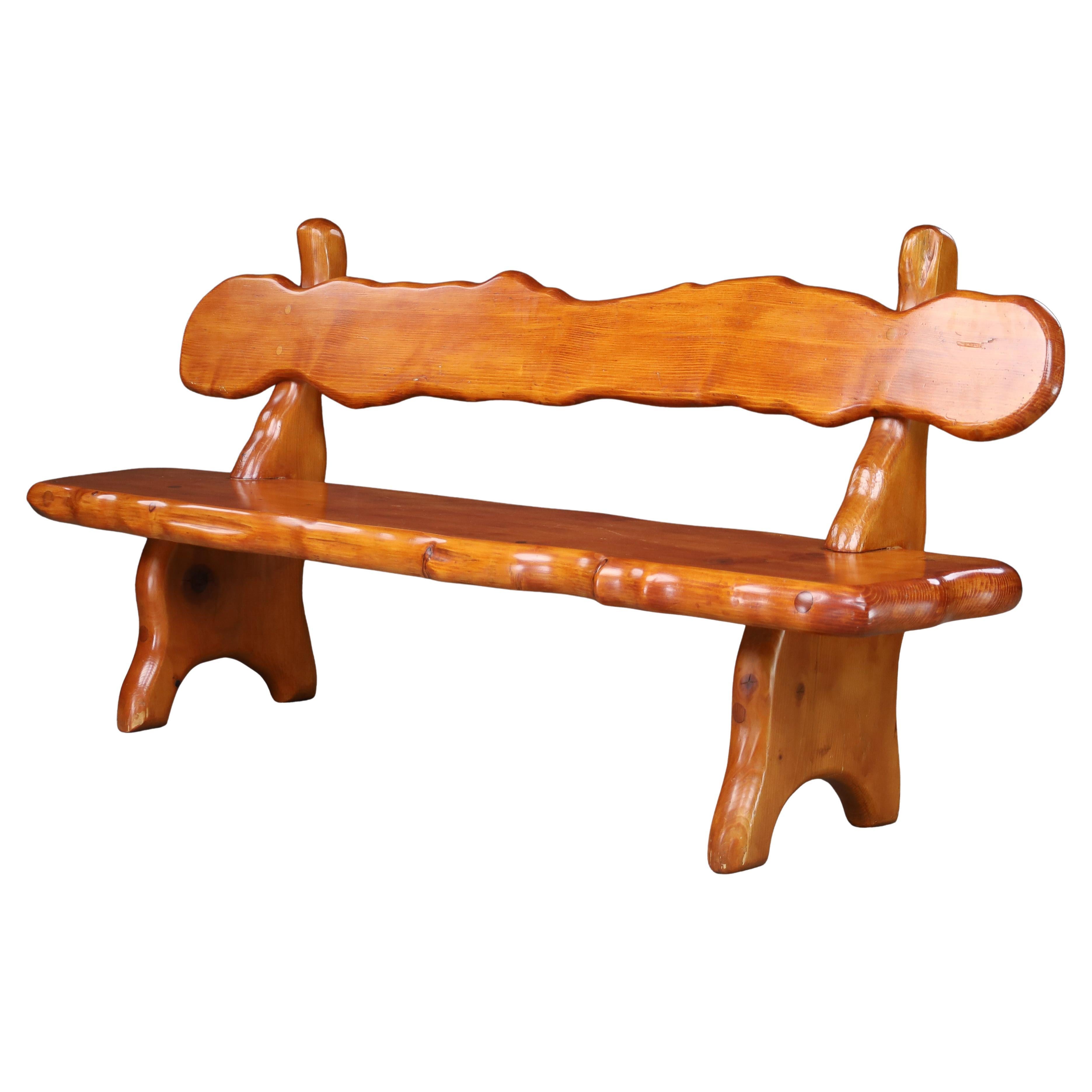 1970s Sculptural Alpine Bench in Solid Pine from France For Sale