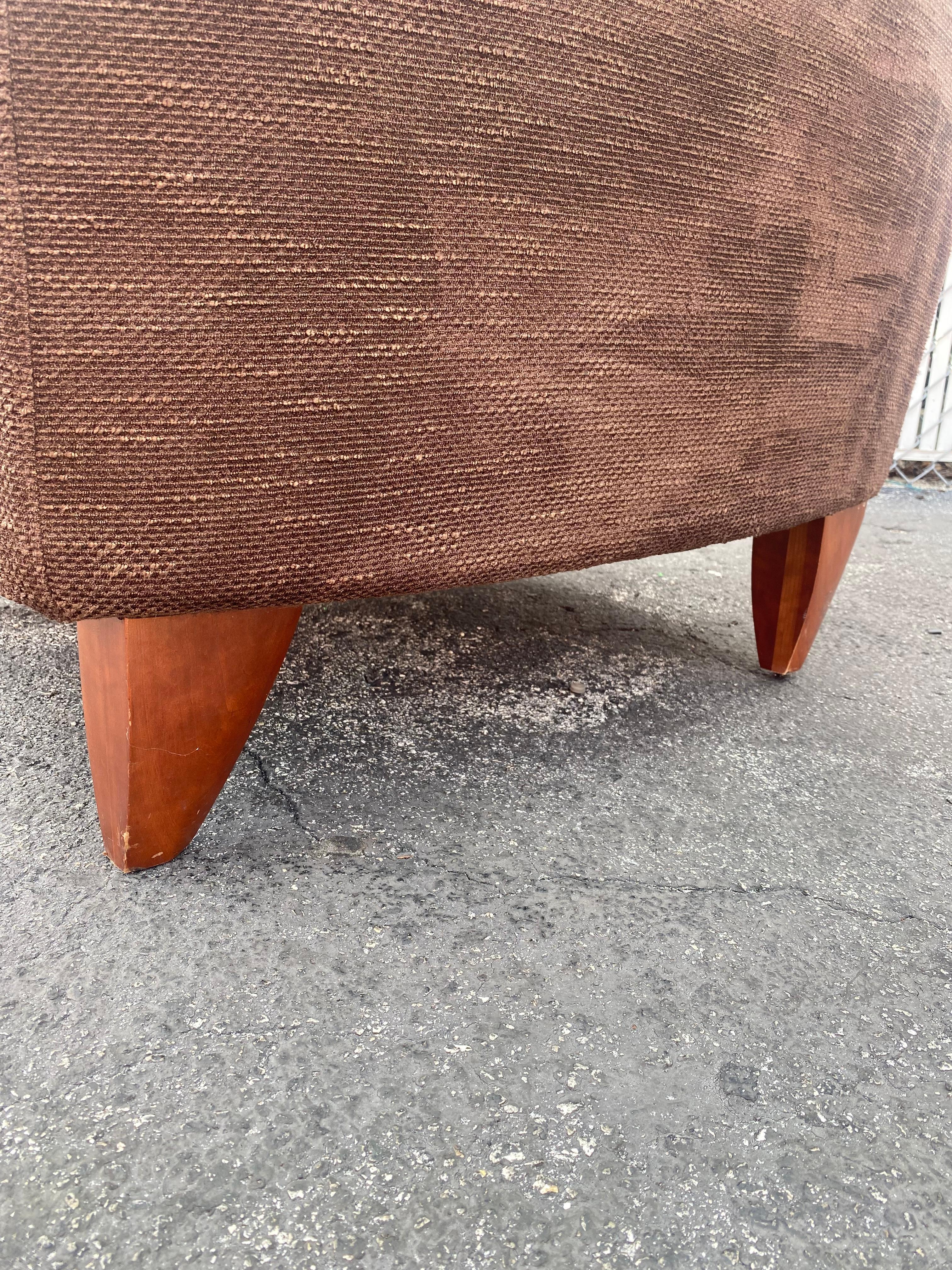 1970s Sculptural Art Deco Chenille Walnut Curved Chairs, Set of 2 For Sale 8