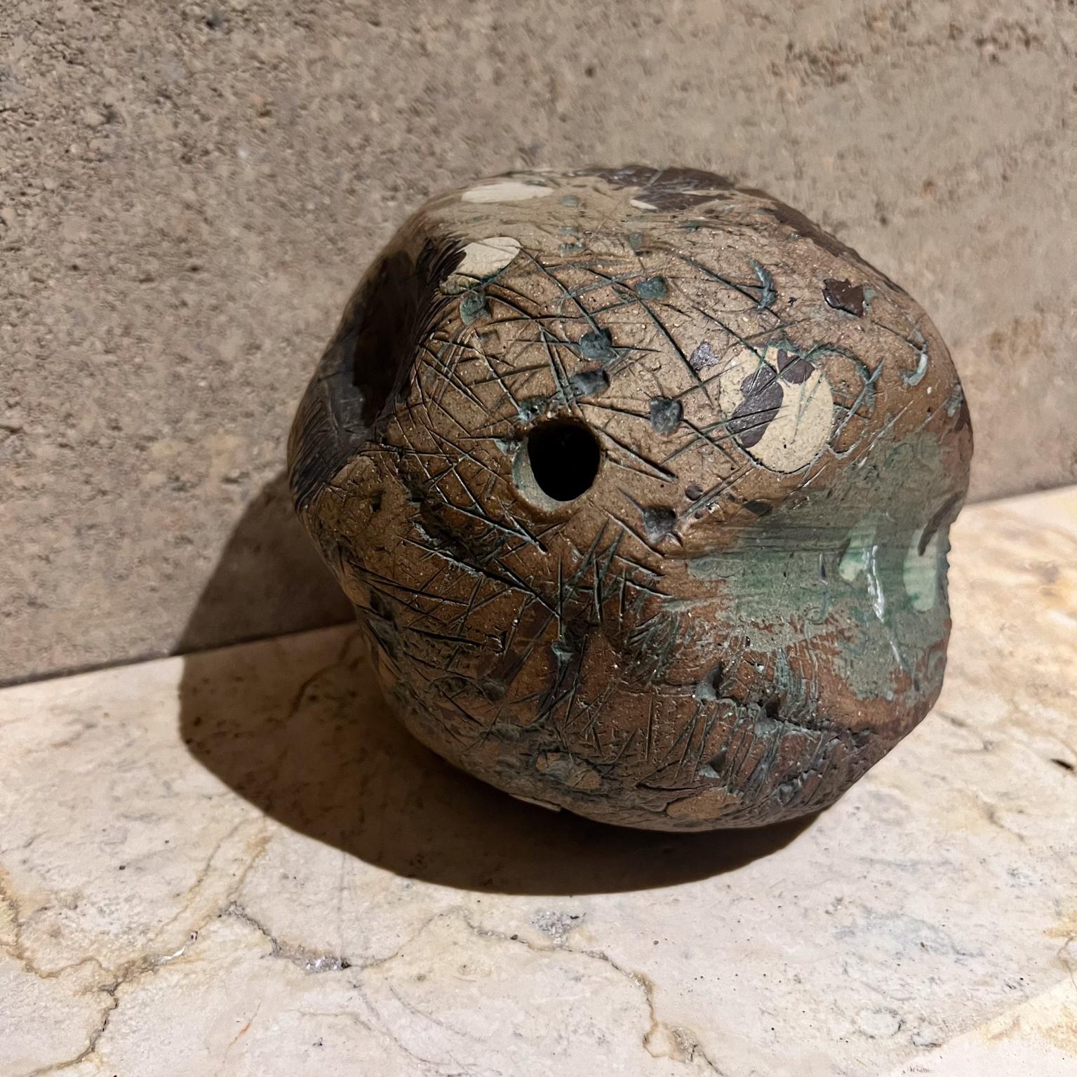Mid-Century Modern 1970s Sculptural Art Pottery Abstract Green Sphere For Sale