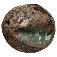 1970s Sculptural Art Pottery Abstract Green Sphere
