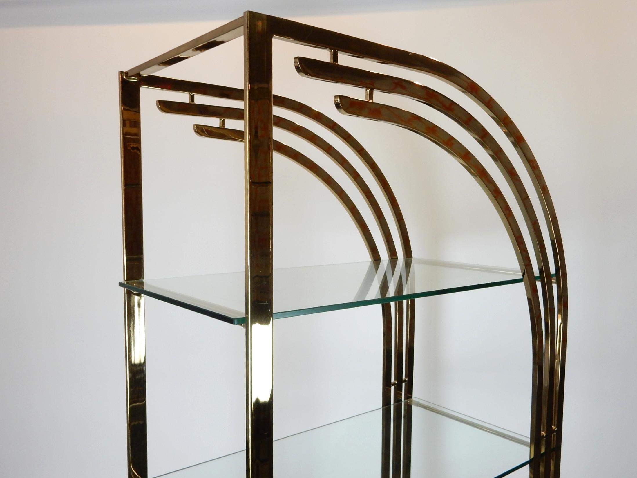 Mid-Century Modern Vintage Sculptural Brass and Glass Étagère Bookcase