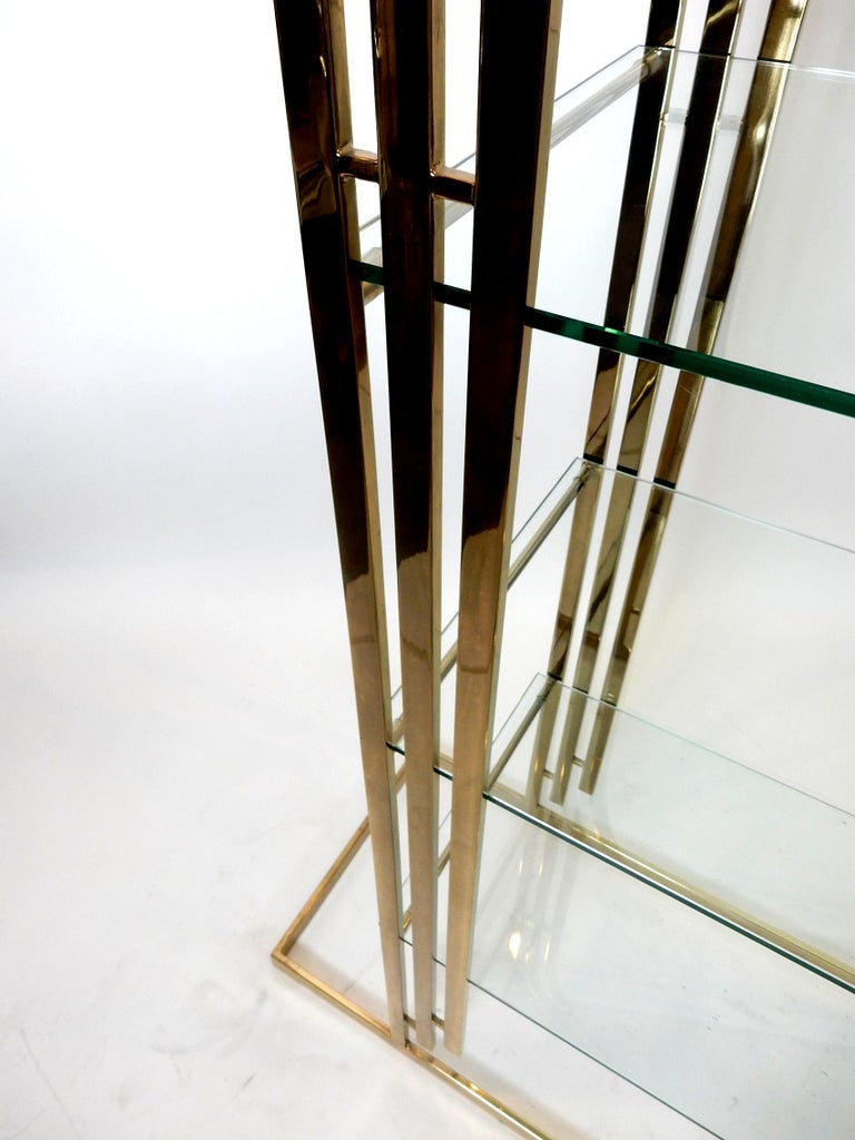 1970s Sculptural Brass and Glass Étagère Bookcase For Sale at 1stdibs