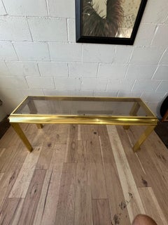1970s Sculptural Brass-Tone Aluminum and Smoked Glass Console Table