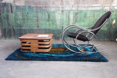 70s Sculptural Chrome + Black Velour Rocking Chair Rocker Manner Milo Baughman