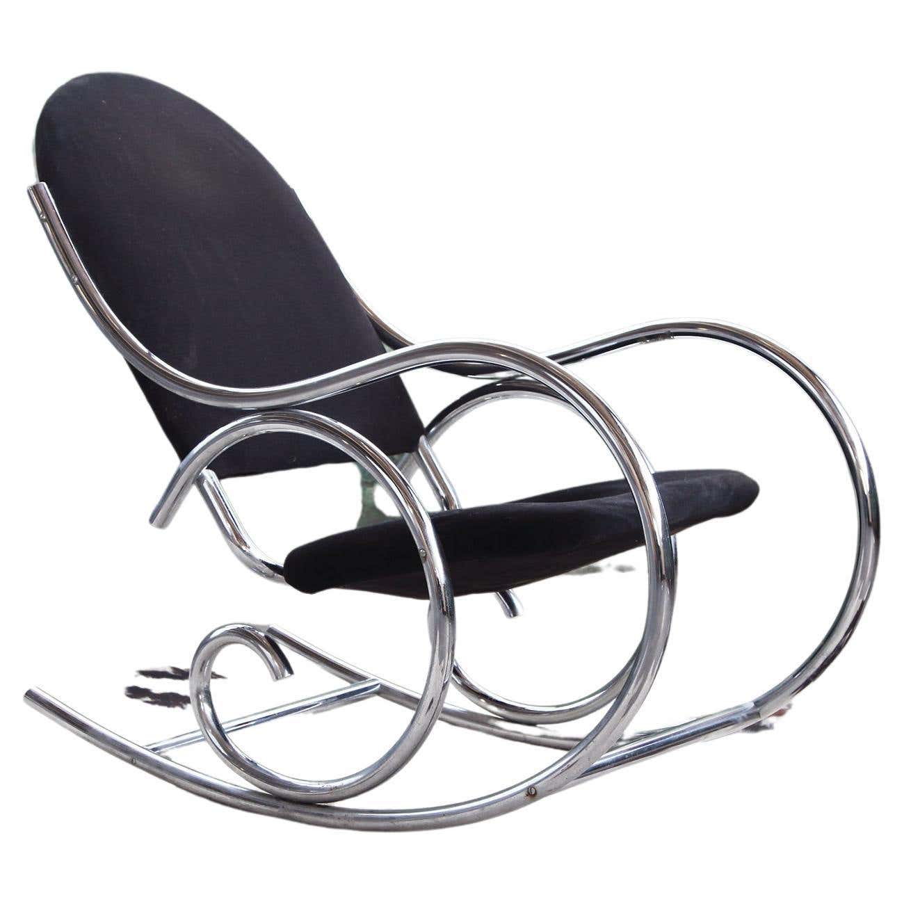 Custom Rocking M 1970s Sculptural Chrome and Black Velour Rocking Chair Rocker in the ...