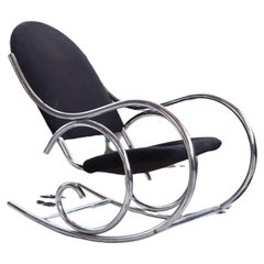 Retro 1970s Sculptural Chrome and Black Velour Rocking Chair Rocker in the Manner of M