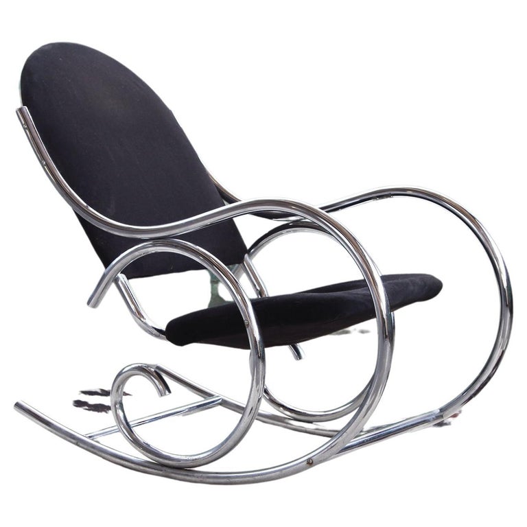 1970s Sculptural Chrome and Black Velour Rocking Chair Rocker in the ...