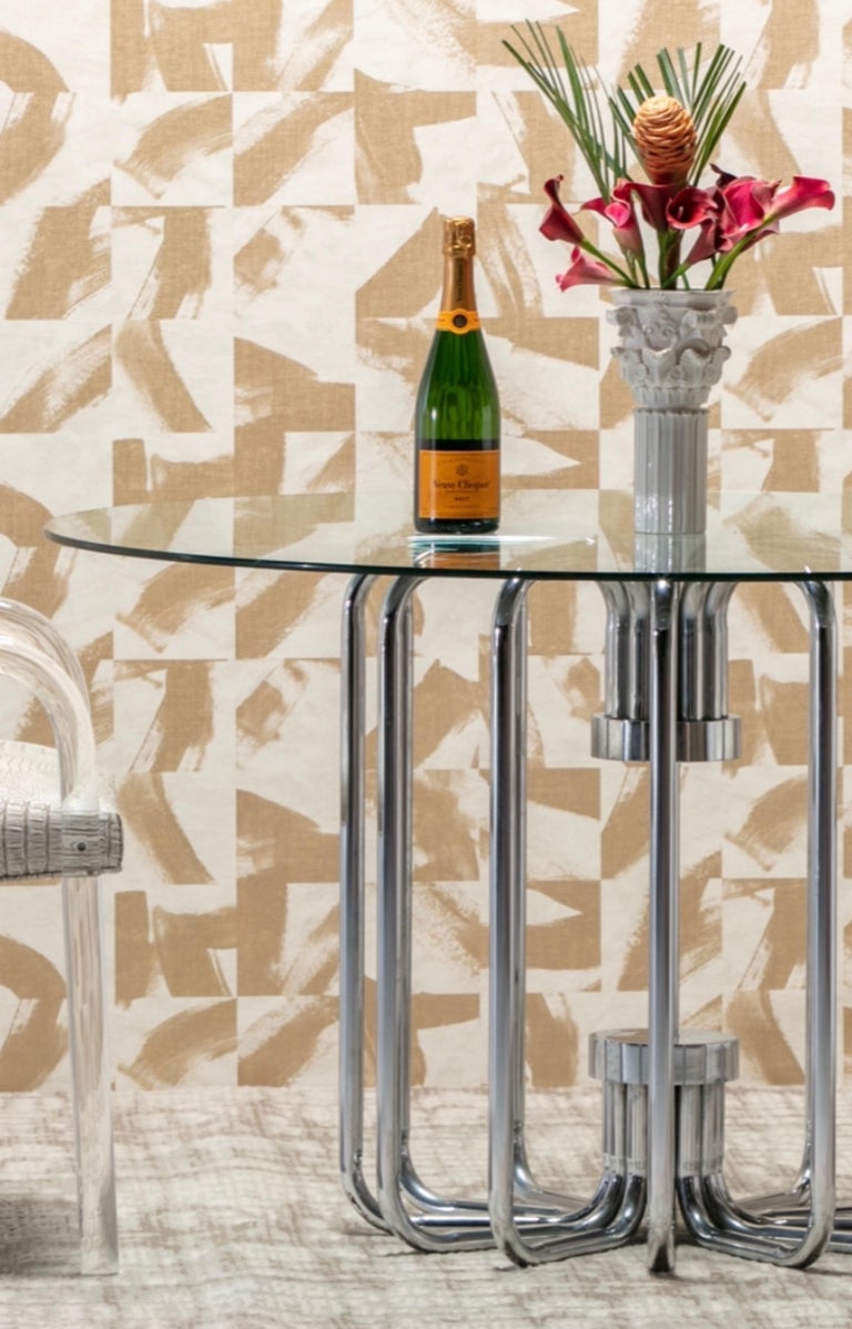 1970s Sculptural Chrome Dining Or Center Table For Sale at 1stDibs