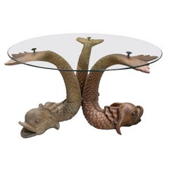 1970s Sculptural Coffee Table with Fish Base and Glass Top