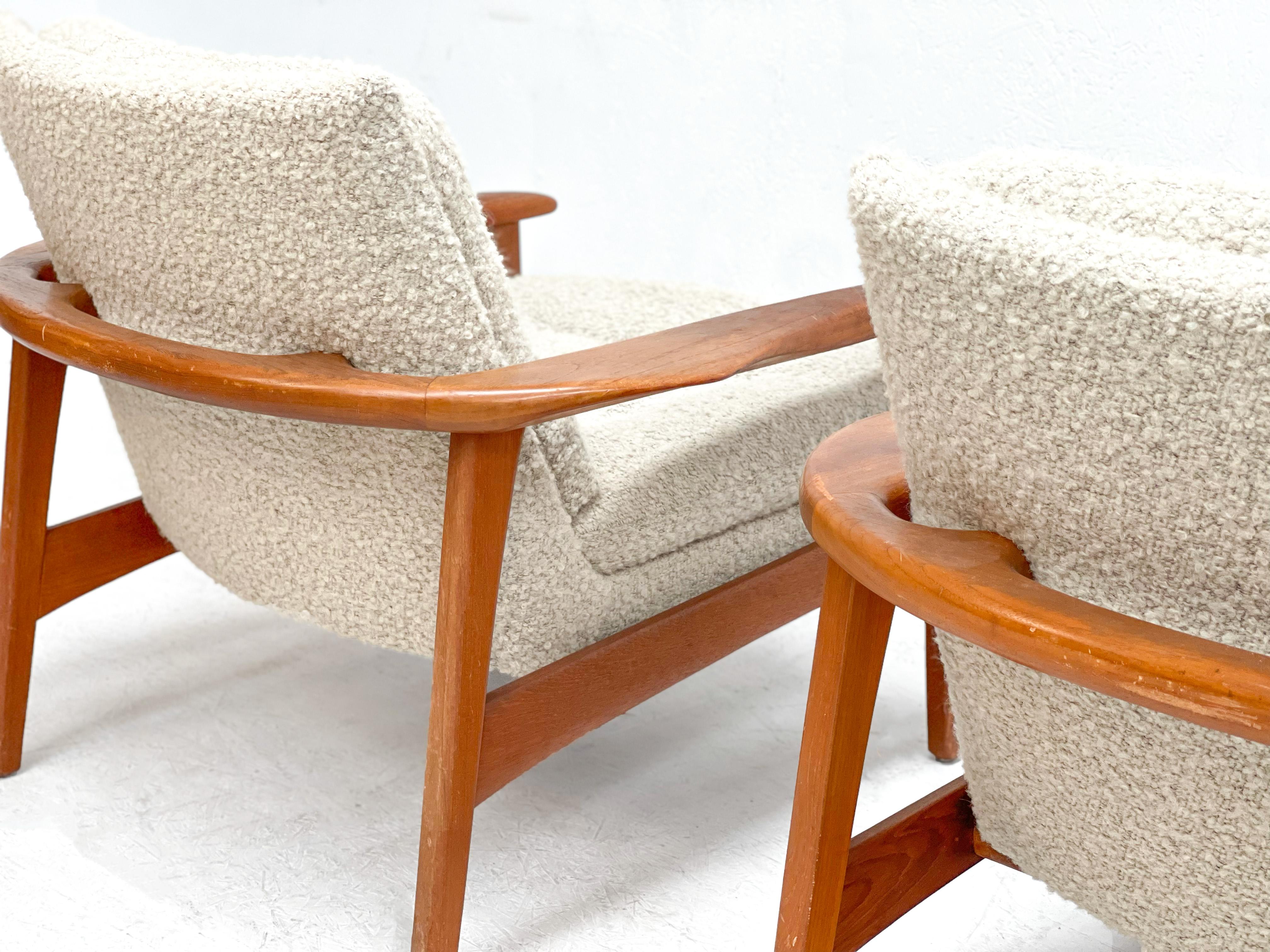 1970's Sculptural Danish Lounge Chairs with Boucle Fabric 1