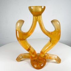 1970s Sculptural Design Modern Amber Single Candle Holder Signed