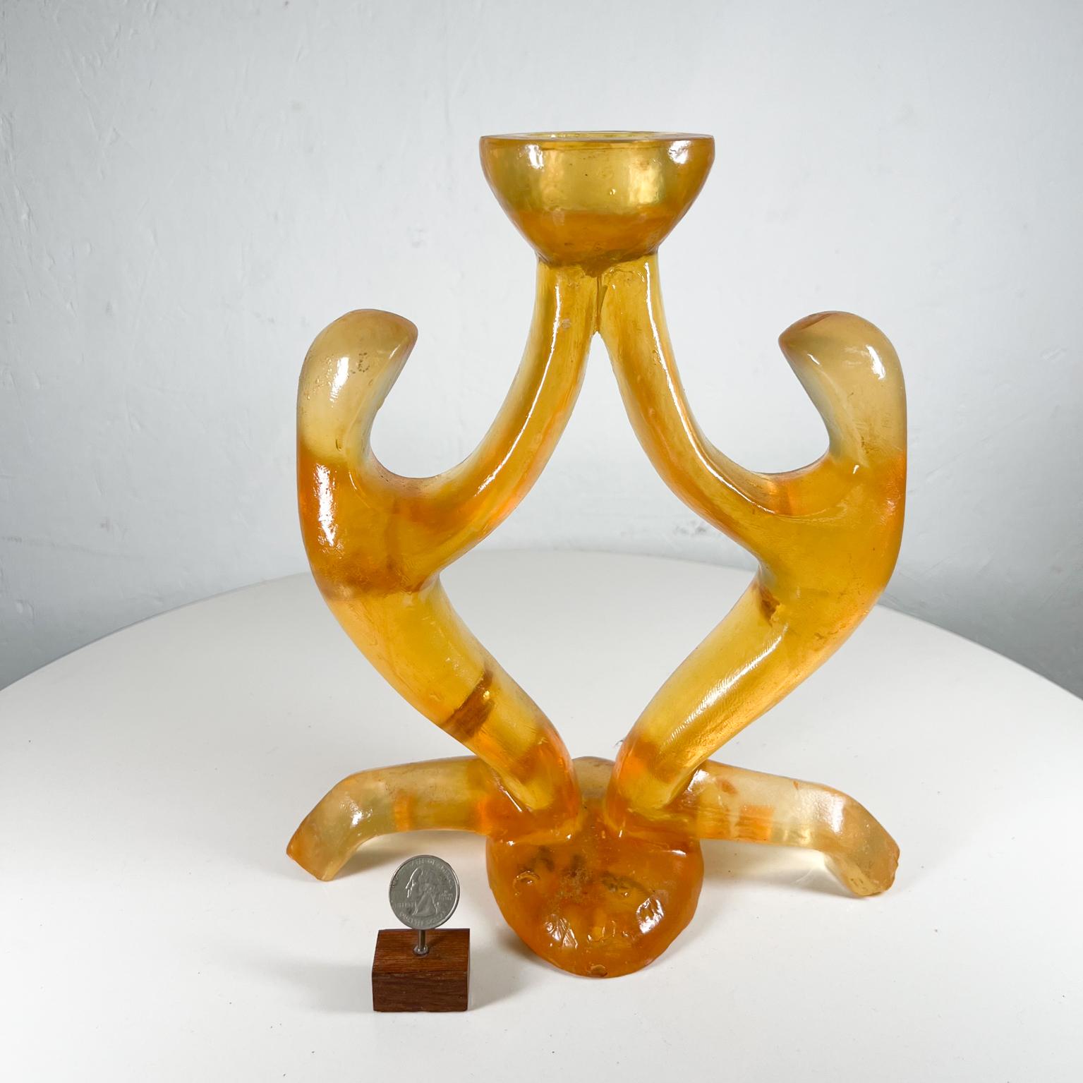 Mid-Century Modern 1970s Sculptural Design Modern Amber Single Candle Holder Signed For Sale
