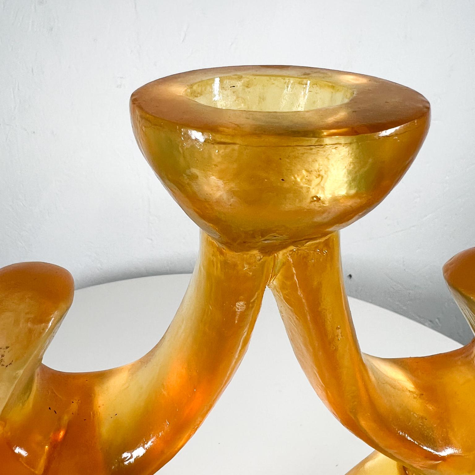 1970s Sculptural Design Modern Amber Single Candle Holder Signed In Good Condition For Sale In Chula Vista, CA